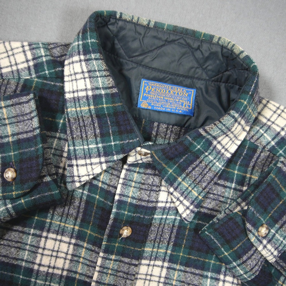 VTG USA Pendleton Tartan Plaid Western Cowboy Cabin Rustic Biker Men Shirt L